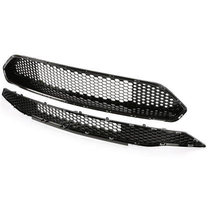 Solid Spare For 2018-2022 Ford Mustang Front Upper Grille + Lower Mesh Grill Honeycomb Black