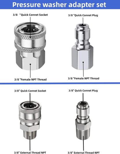 Pressure Washer Adapter Set Quick Connect Kit 5000PSI (3/8 inch quick connector)