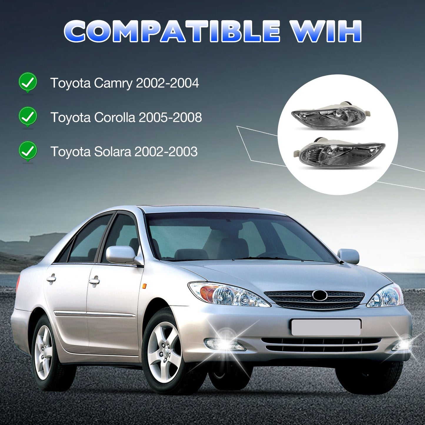 Pair Fog Lights-Driving Fog Lamps For 2002-2008 Toyota Camry Corolla Solara