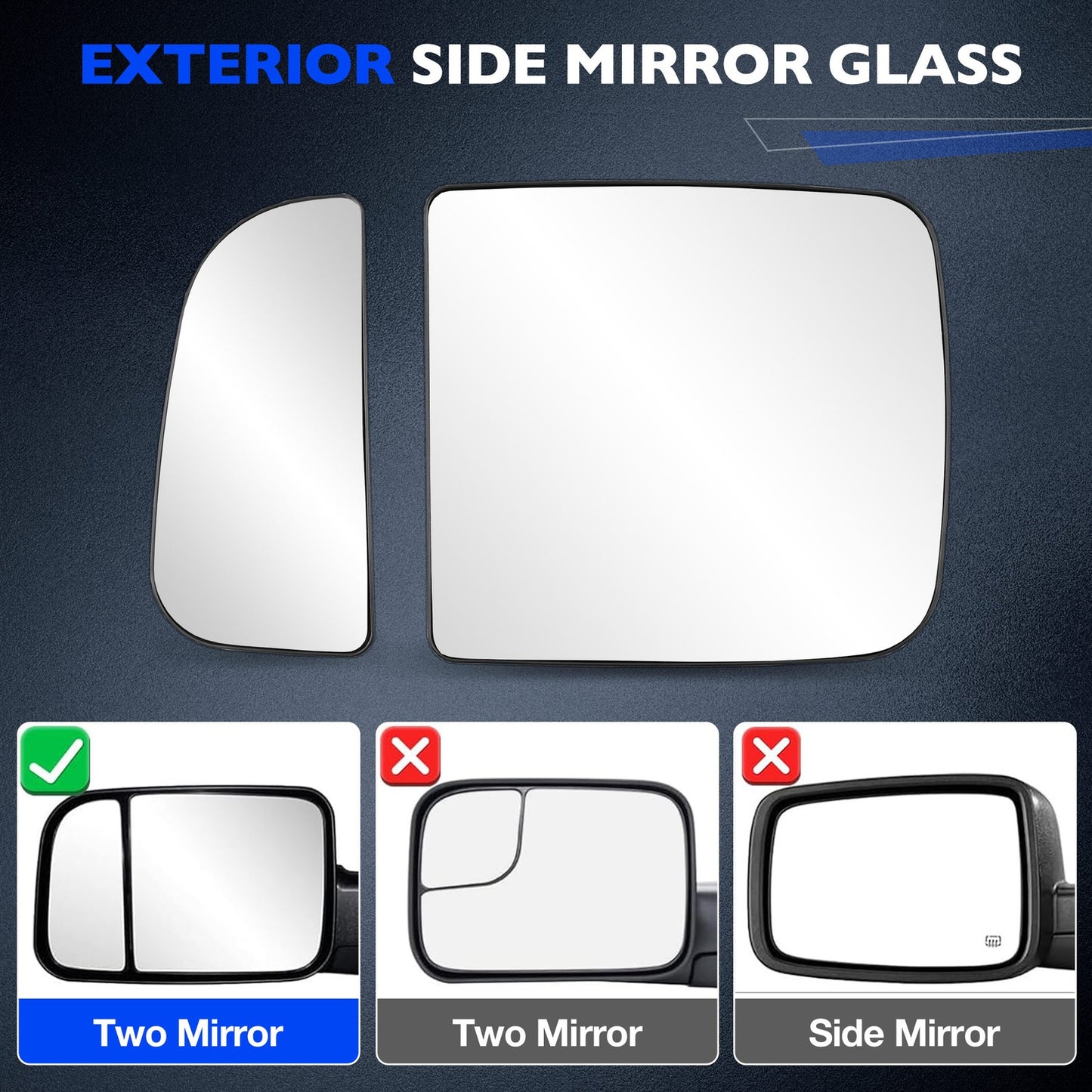 Upper & Lower Tow Mirror Spotter Glass Driver Side For 10-20 RAM 1500 2500 3500