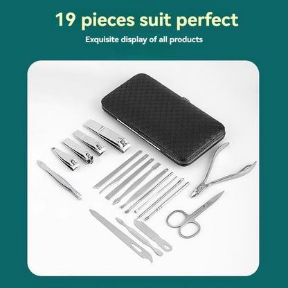 19PCS Pedicure Nail Toe Clippers Manicure Kit Cleaner Cuticle Grooming Set Case