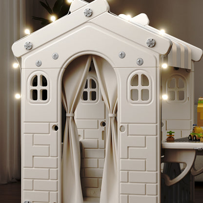 Kid Plastic Outdoor Playhouse With Light Strip And Building Blocks Toddler Toy
