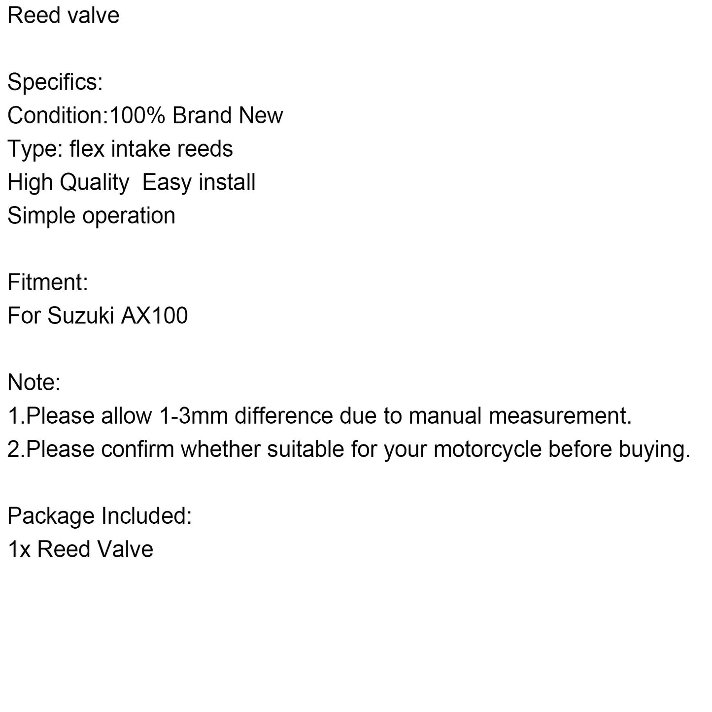 Motorcycle New Aftermarket Inlet Reed Valve For Suzuki AX100