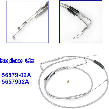 42in. Stainless Steel Throttle and Idle Cable Set For Harley Davidson 56579-02A