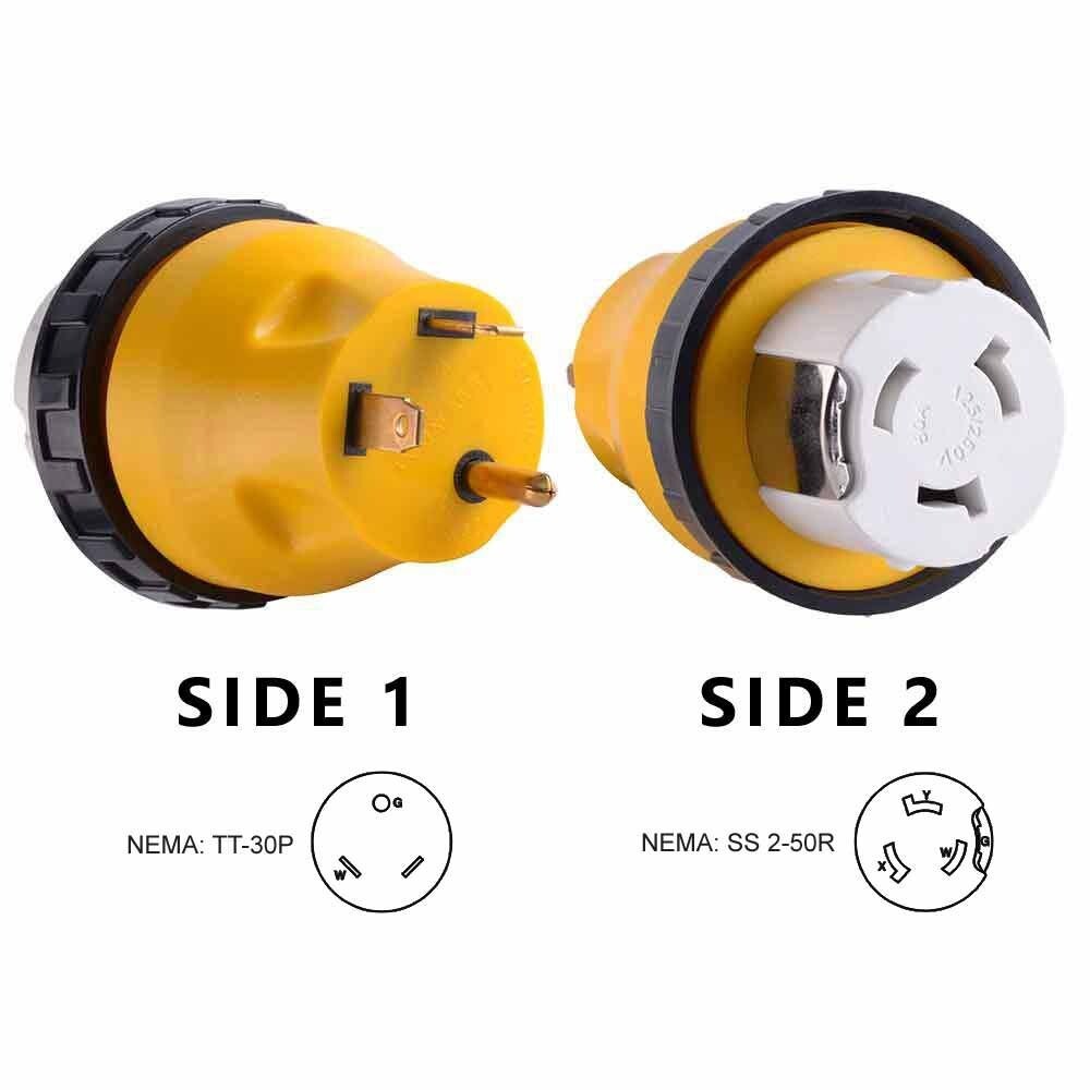 Solid Spare Superior RVA1510L 30 Amp Male to 50 Amp NEMA Female Locking Adapter