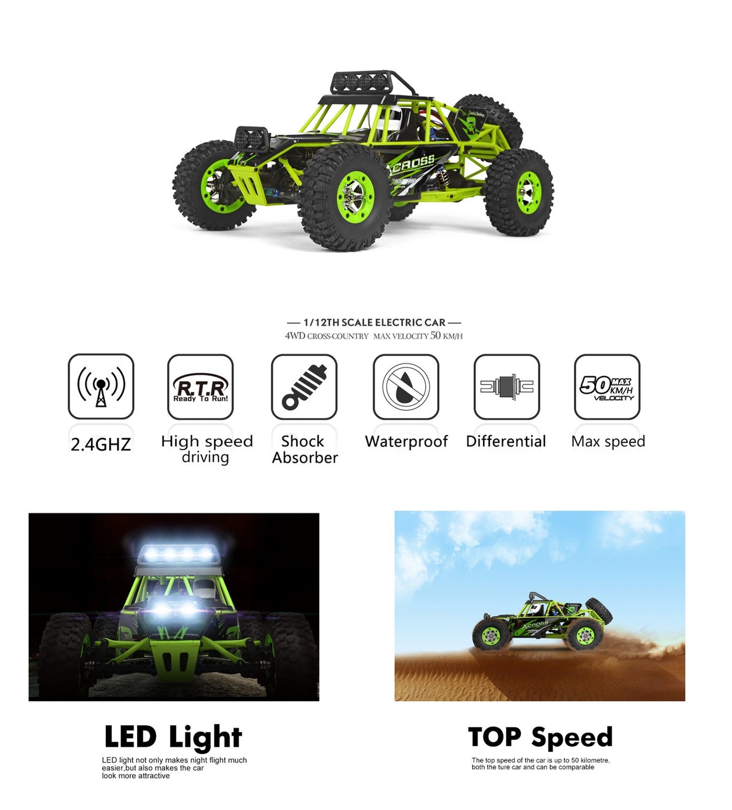 Wltoys 12427 1/12 Scale 2.4G 4WD Electric Brushed Crawler RTR RC Car Xmas Gifts
