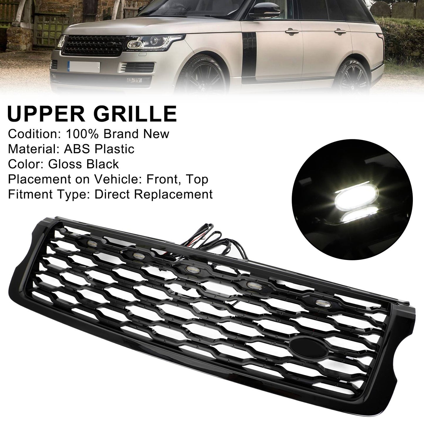 Front Bumper Upper Grill For Land Rover Range Rover Vogue L405 2013-17 W/LED