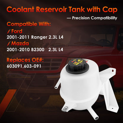Coolant Reservoir Overflow Tank w/ Cap For 01-11 Ford Ranger Mazda B2300 2.3L L4