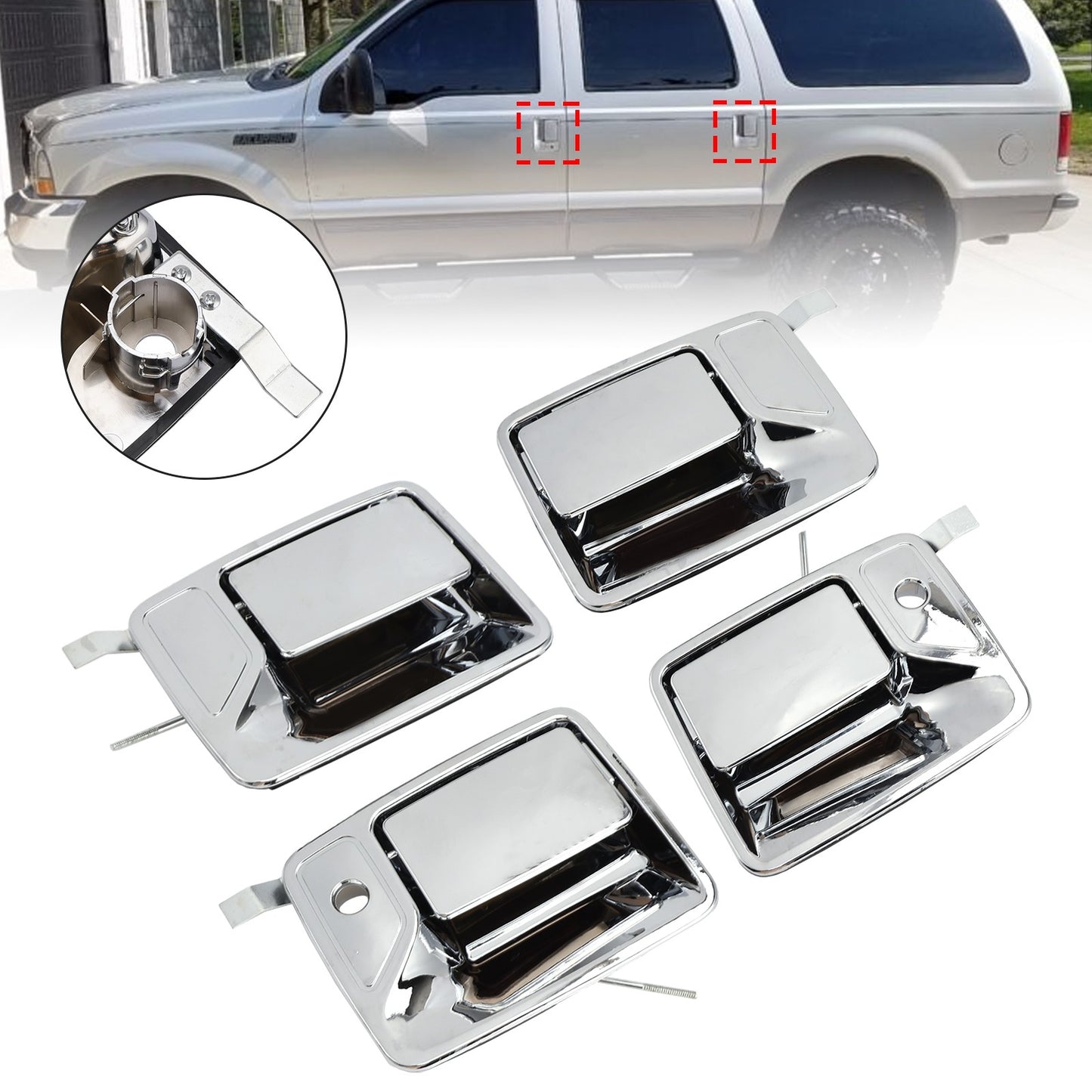 4Pcs Chrome Exterior Door Handle Set For Ford F-250 F-350 Super Duty 99-16