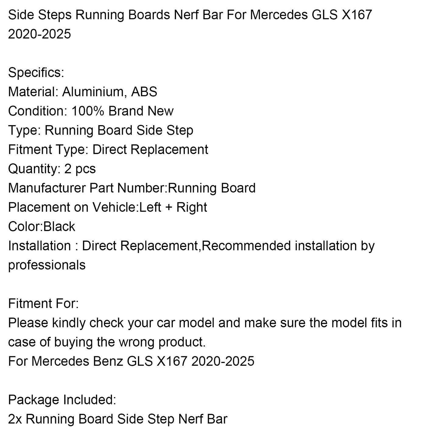 Side Steps Running Boards Nerf Bar For Mercedes GLS X167 2020-2025