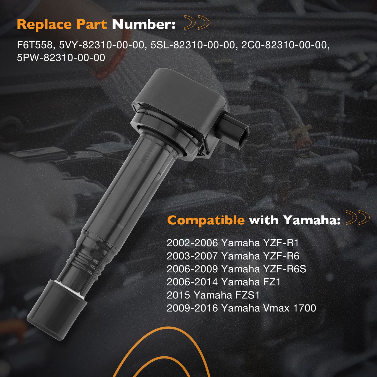 4X Ignition Coil Pack For 2002-16 Yamaha YZF R6 R6S R1 FZ1 FZ1S 5PW-82310-00-00