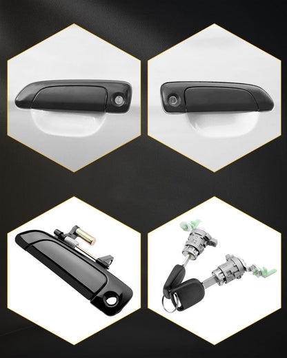 4X Exterior Door Handles Front Rear w/ Lock Cylinder & Key Fit 01-05 Honda Civic