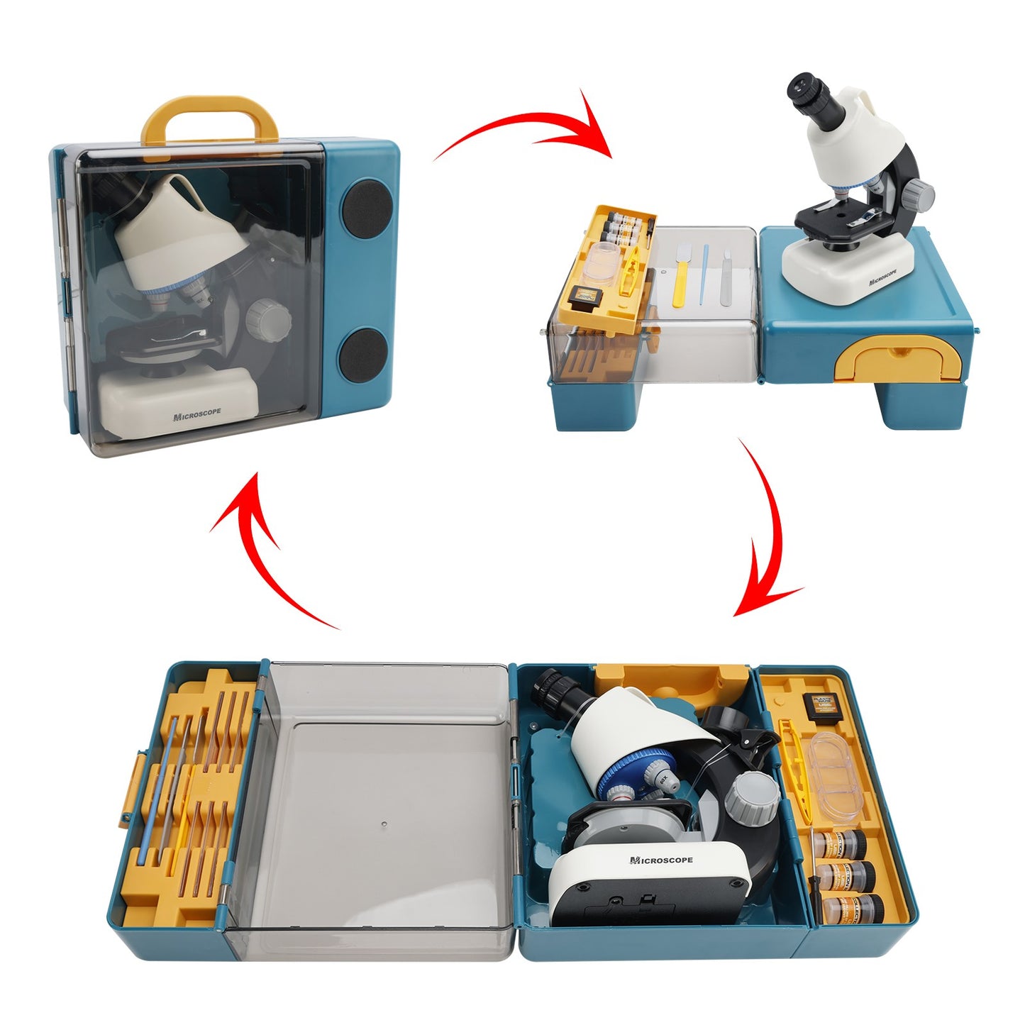 Handheld Microscope LED 100X-1200X Magnification Science Toys Kit For Kid White