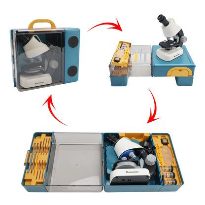 Handheld Microscope LED 100X-1200X Magnification Science Toys Kit For Kid White
