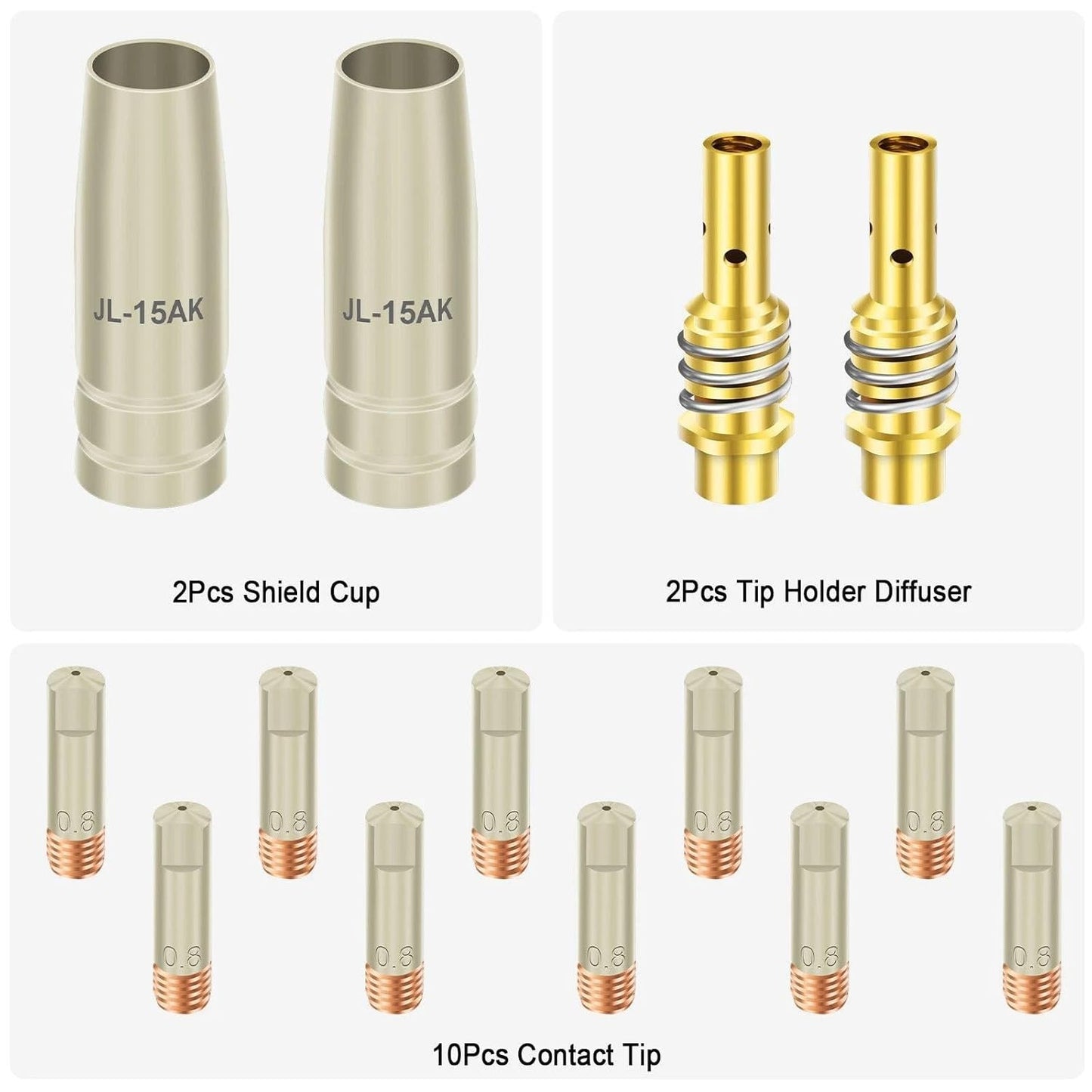 14pcs 15AK MIG MAG Welding Torch Kit 0.03'' 0.8mm Contact Tip Nozzle Diffuser
