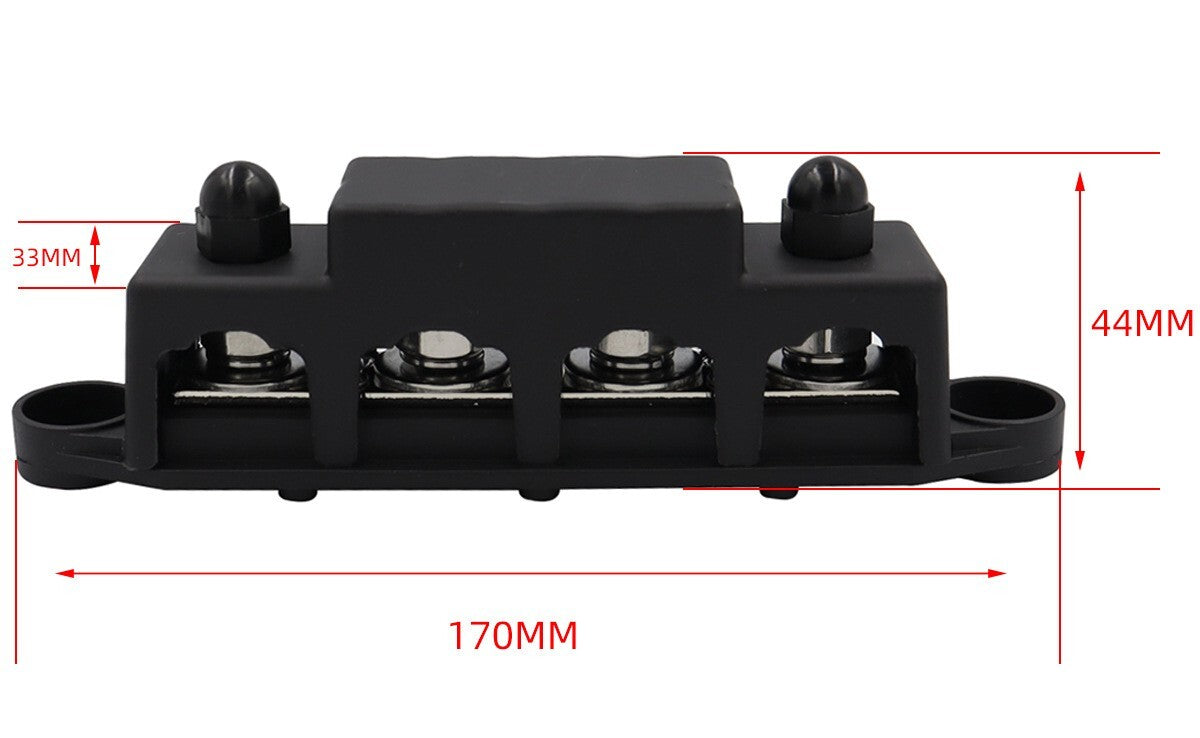 Power Distribution Block 12V 250A Bus Bar 4 x 5/16" Stud Marine, 6 x #8 Screws