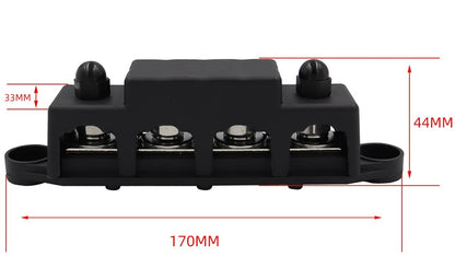 Power Distribution Block 12V 250A Bus Bar 4 x 5/16" Stud Marine, 6 x #8 Screws
