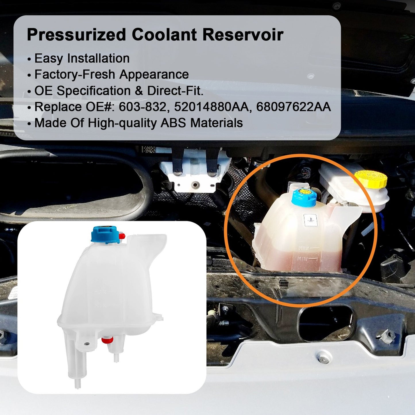 603-832 Coolant Recovery Reservoir for 14-21 ProMaster 1500 2500 3500 52014880AA