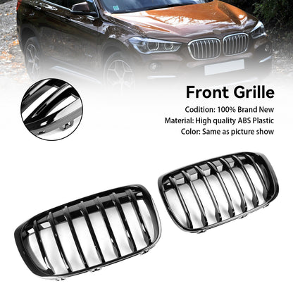 2PCS Gloss Black Front Kidney Grille Grill Fit BMW X1 F48 F49 2016-2018 2017