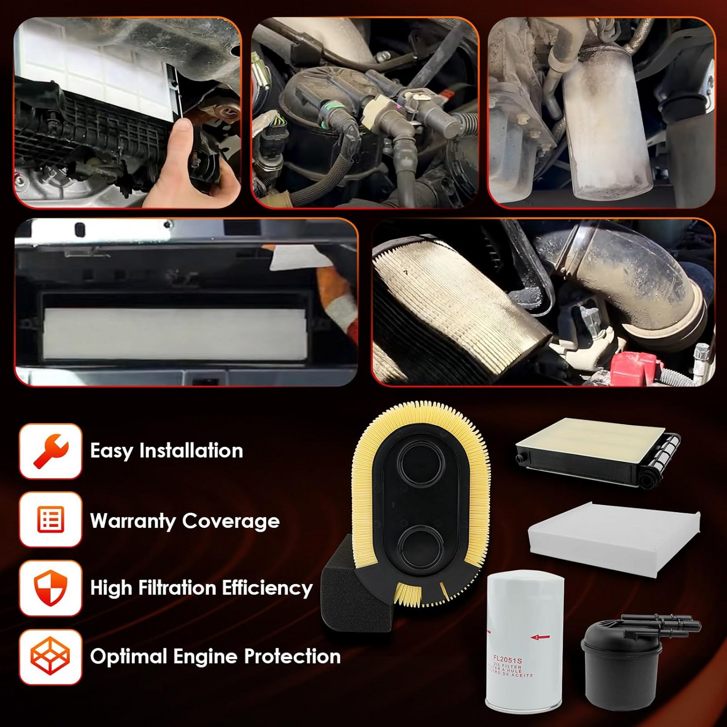 FD4624 6.7L Diesel Fuel Air Filter Kit For 17-19 Ford F250 F350 Super Duty FP92