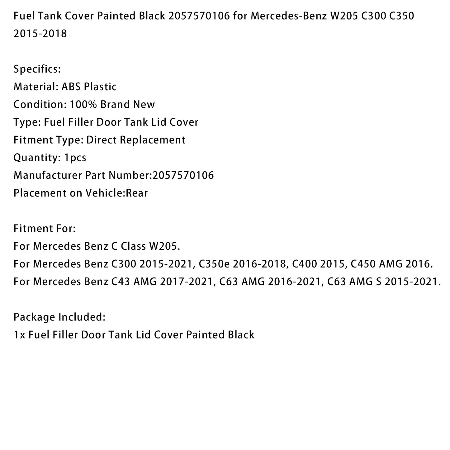 Fuel Tank Cover Painted Black  for Mercedes-Benz W205 C300 C350 2015-2018