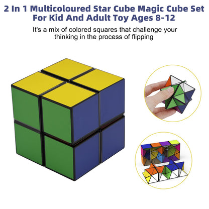 2 In 1 Multicoloured Star Cube Magic Cube Set For Kid And Adult Toy Ages 8-12