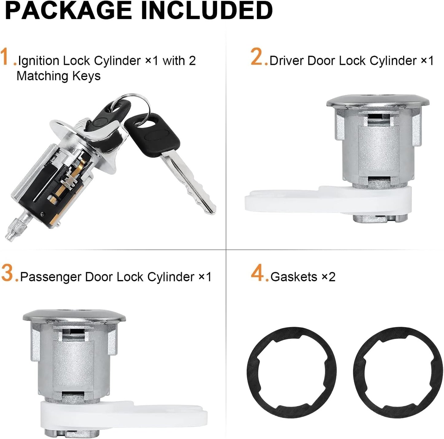 Ignition&Door Lock Cylinder Set fit Ford 92-96 Bronco F150 F250 F350 keyed alike