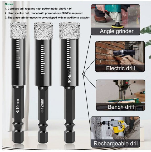 5x Diamond Core Drill Bits Dry Drilling Hole Saw 6/8/10/12/14mm for Ceramic Tile