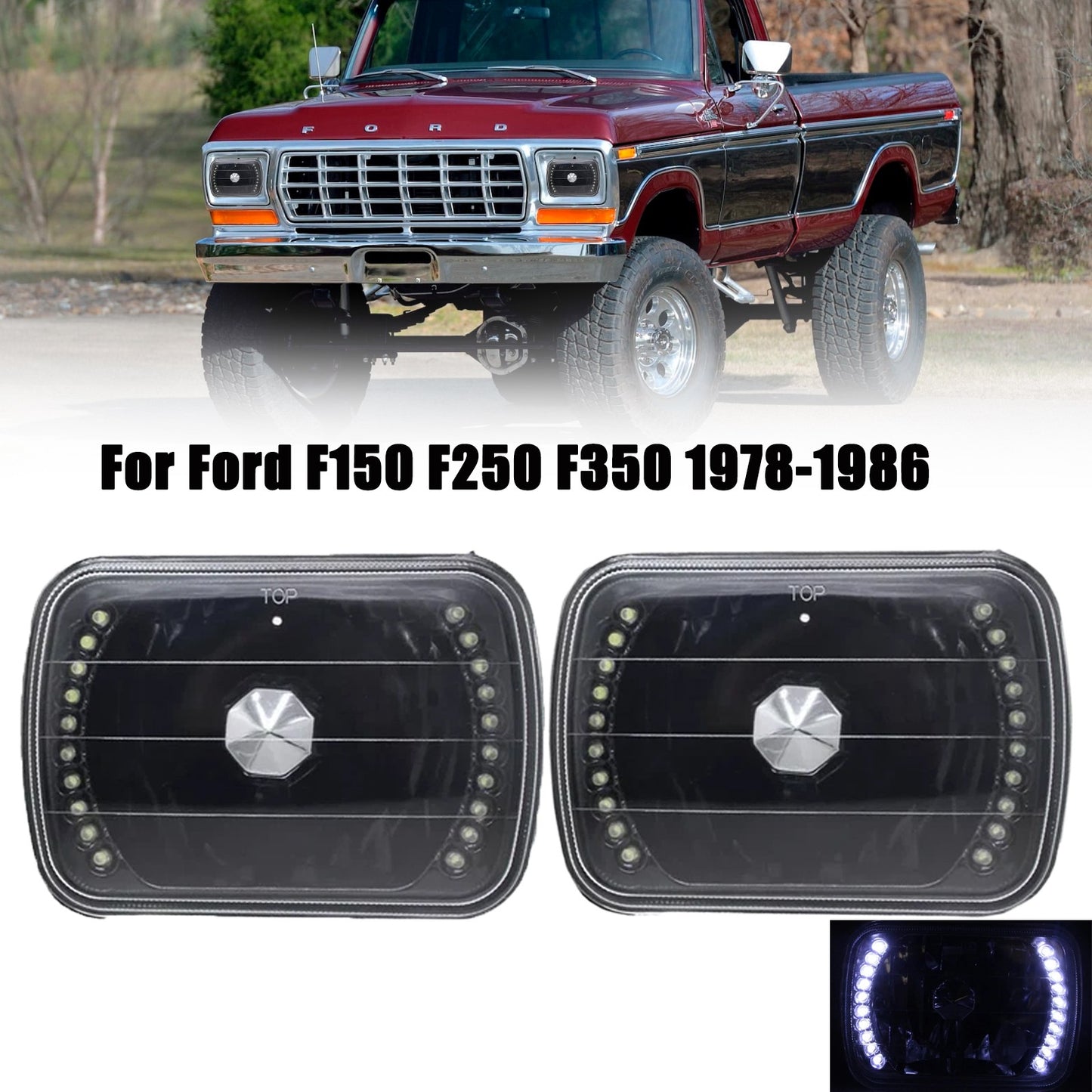 5x7" 7x6" Inch Fit Ford F150 F250 F350 1978-1986 Black Housing LED Headlights