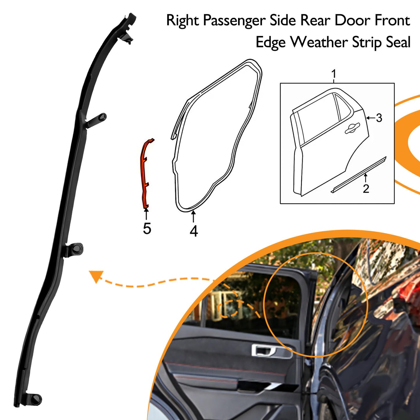 Rear Right Door Edge Weatherstrip Seal For 2011-2019 Ford Explorer BB5Z7825324B
