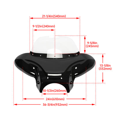 Solid Spare Fits Harley Yamaha Honda Motorcycle Front Batwing Fairing Windshield, ABS