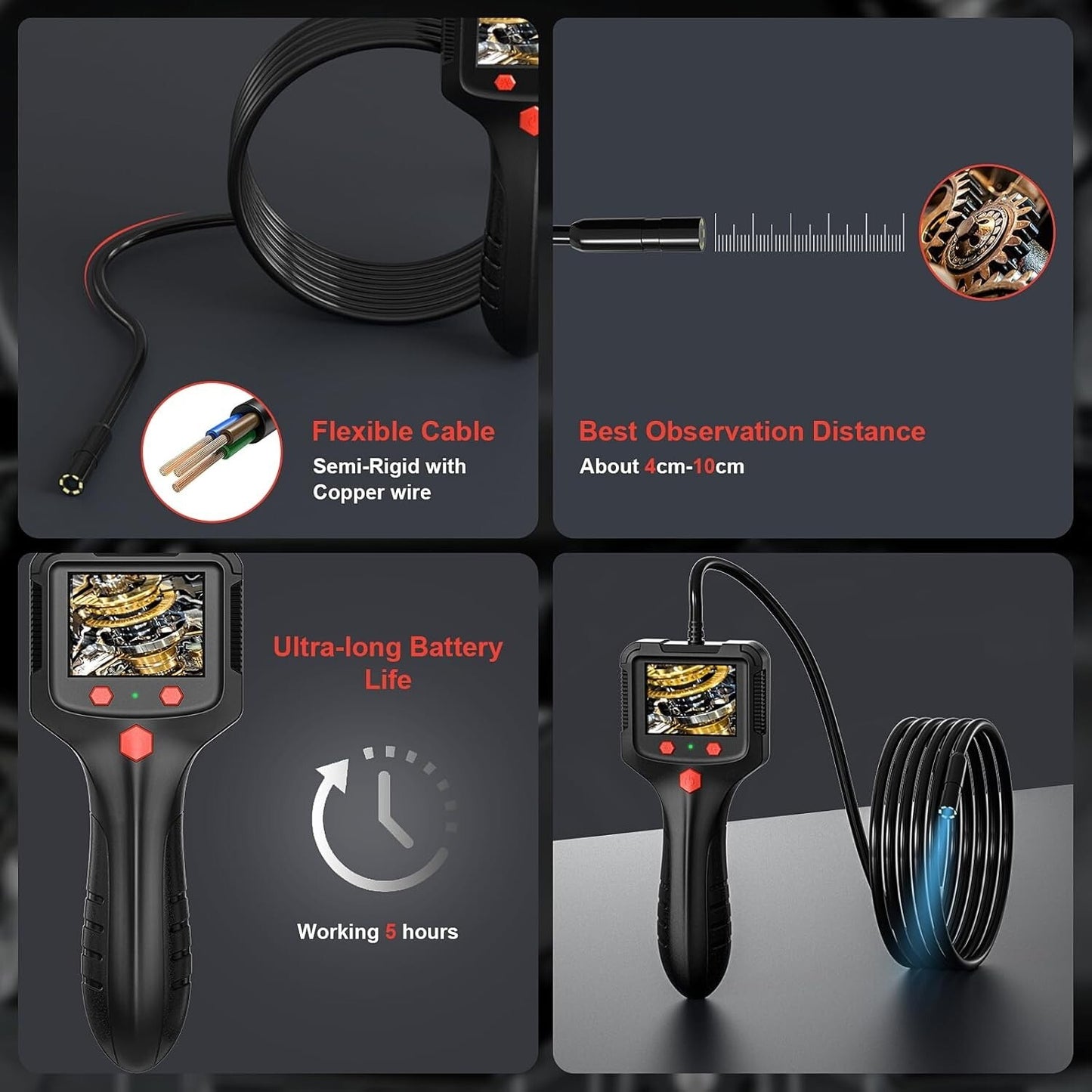 1080P LED Handheld Industrial Endoscope Borescope 8mm Inspection Snake Camera