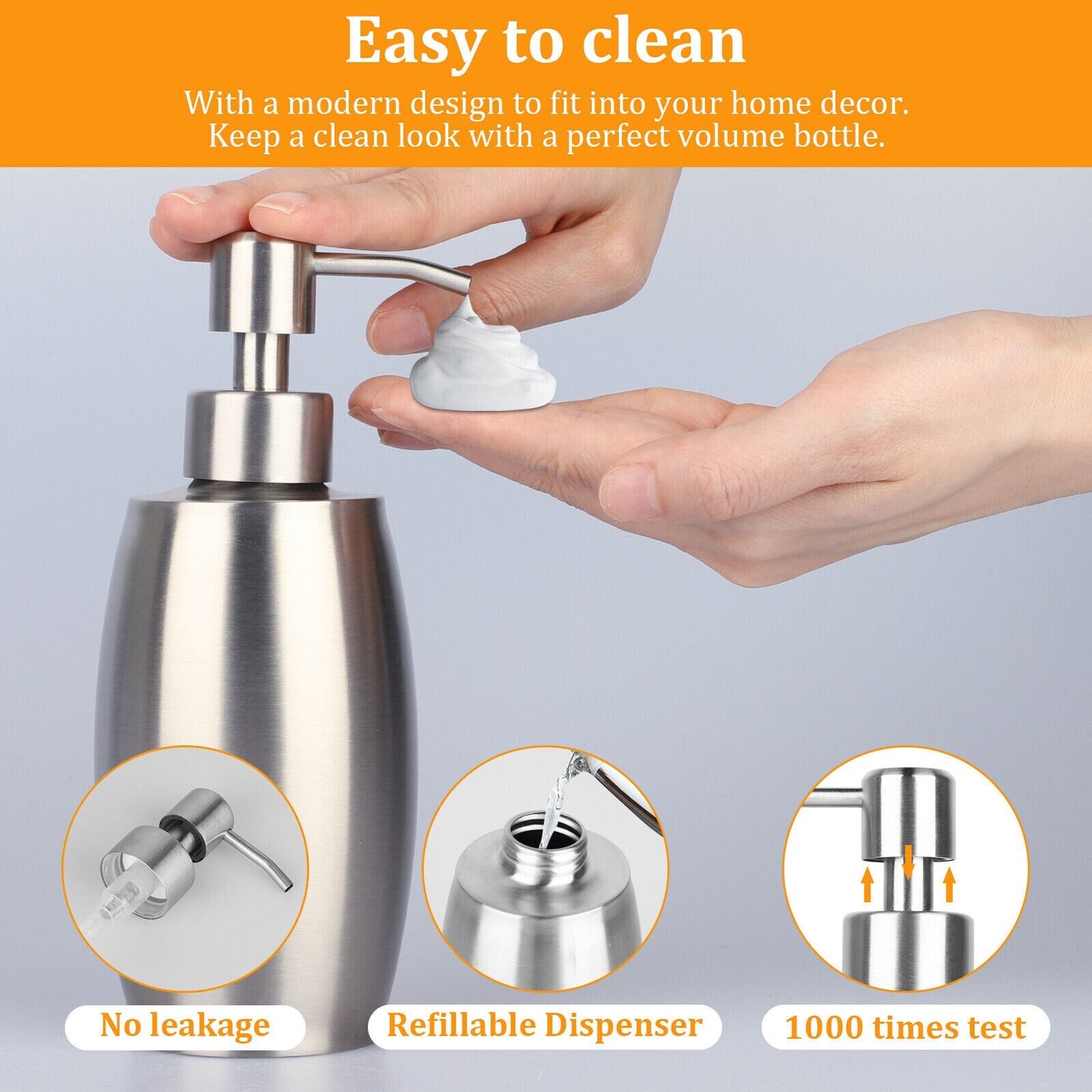 375ML Sink Soap Dispenser Kitchen Stainless Steel Hand Liquid Pump Lotion Bottle