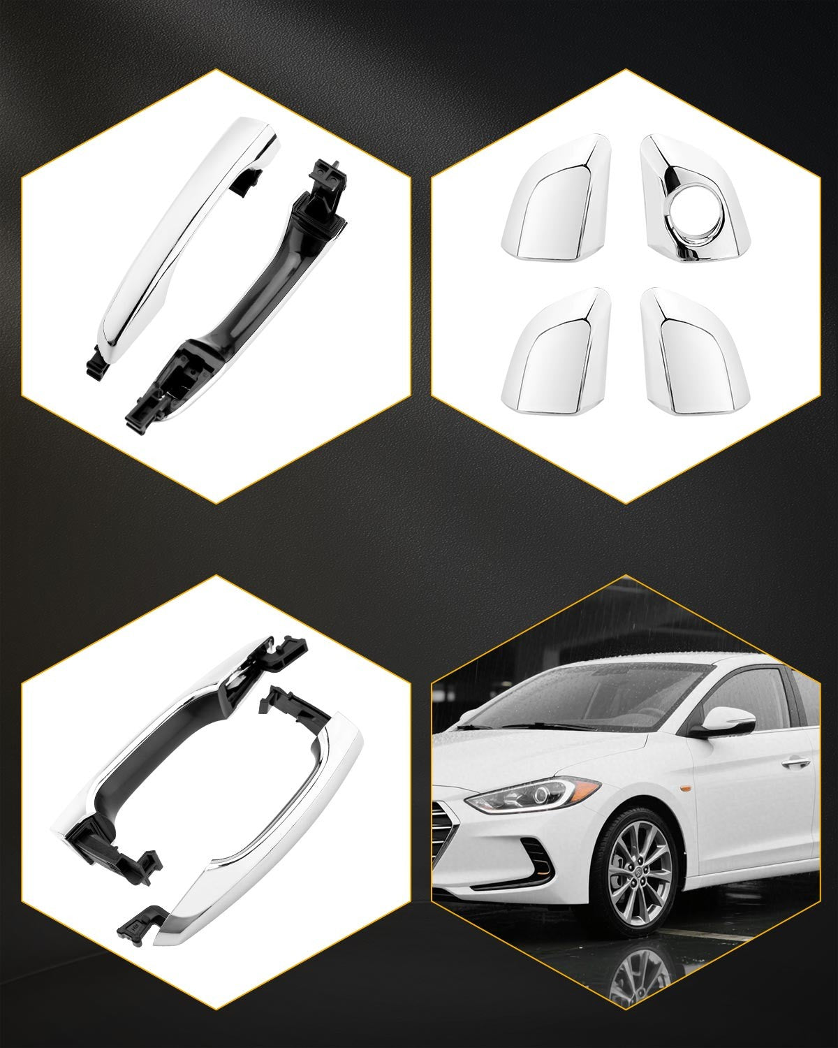82651F2010 Chrome Outside Exterior Door Handle Set Fit 2017-2020 Hyundai Elantra