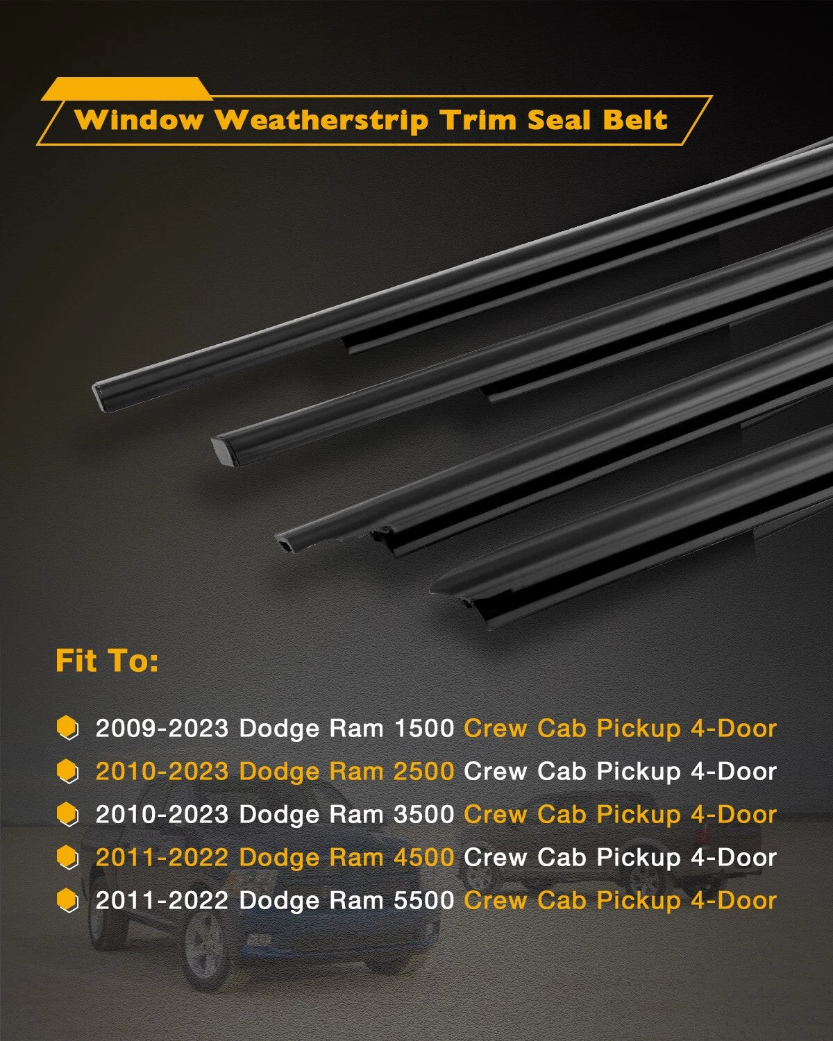 Weatherstrip Window Moulding Trim Seal Belt Fits 09-23 Dodge Ram 1500 2500 3500