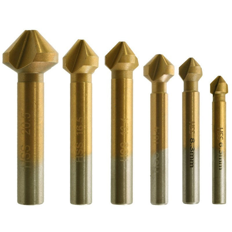 6pcs HSS 90?? Countersink Drill Bit Set 3 Flute Chamfering Tool for Steel Wood