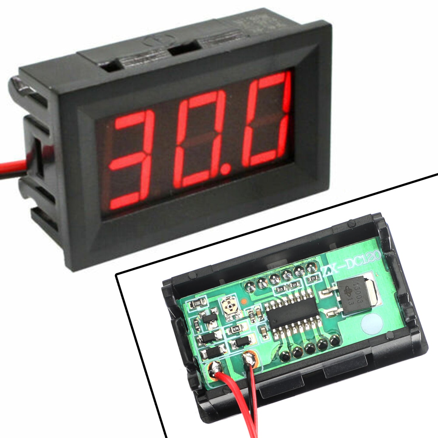 5Pcs Dc 5-120V Voltmeter Red Led Panel 3-Digital Display Volt Meter 2-Wire NEW