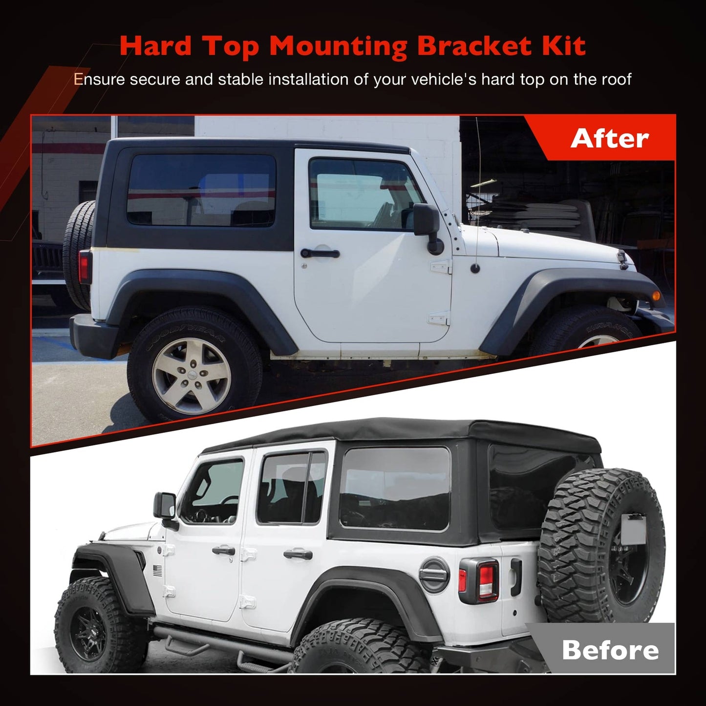 Hard Top Mounting Brackets Kit For 2018-24 Jeep Wrangler JL JLU 4Xe Gladiator JT