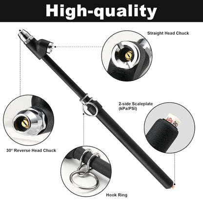 Heavy Duty Air Pressure Tire Gauge Straight-on Dual Head Chucks for Truck Car RV