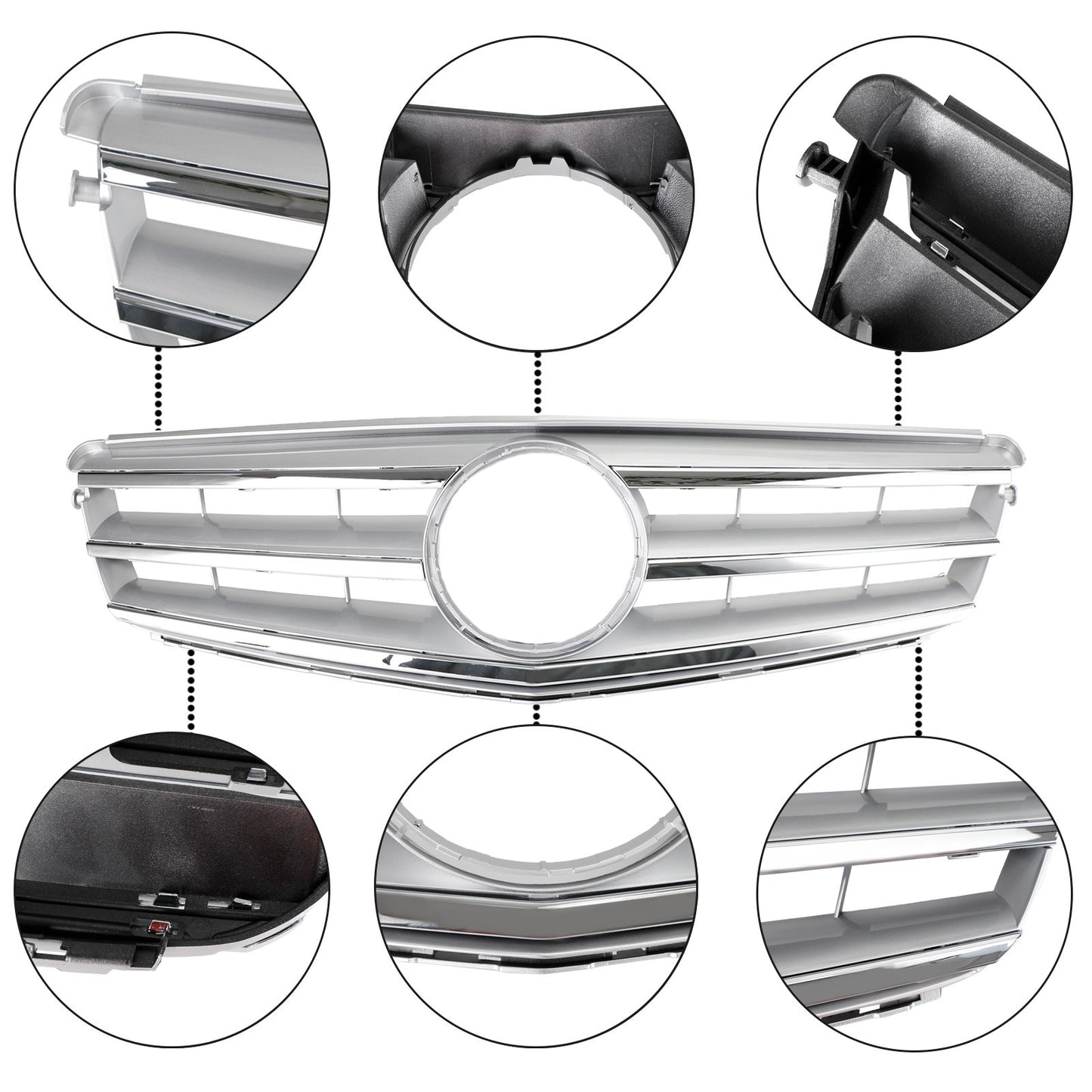 Front Bumper Grille Fit Benz C Class W204 W/LED Emblem C300/C350 08-14 Chrome