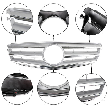 Front Bumper Grille Fit Benz C Class W204 W/LED Emblem C300/C350 08-14 Chrome