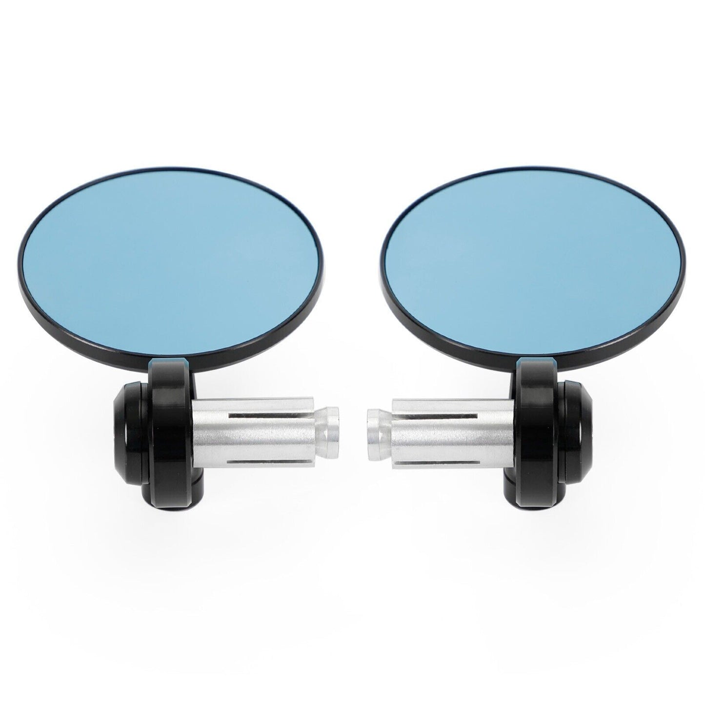 3" CNC Round Handlebar End Mirror, Shrot Arm, Black, 7/8"-1" BAR, Blue Glass
