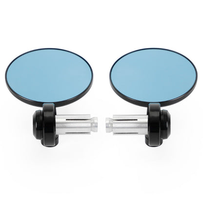3" CNC Round Handlebar End Mirror, Shrot Arm, Black, 7/8"-1" BAR, Blue Glass