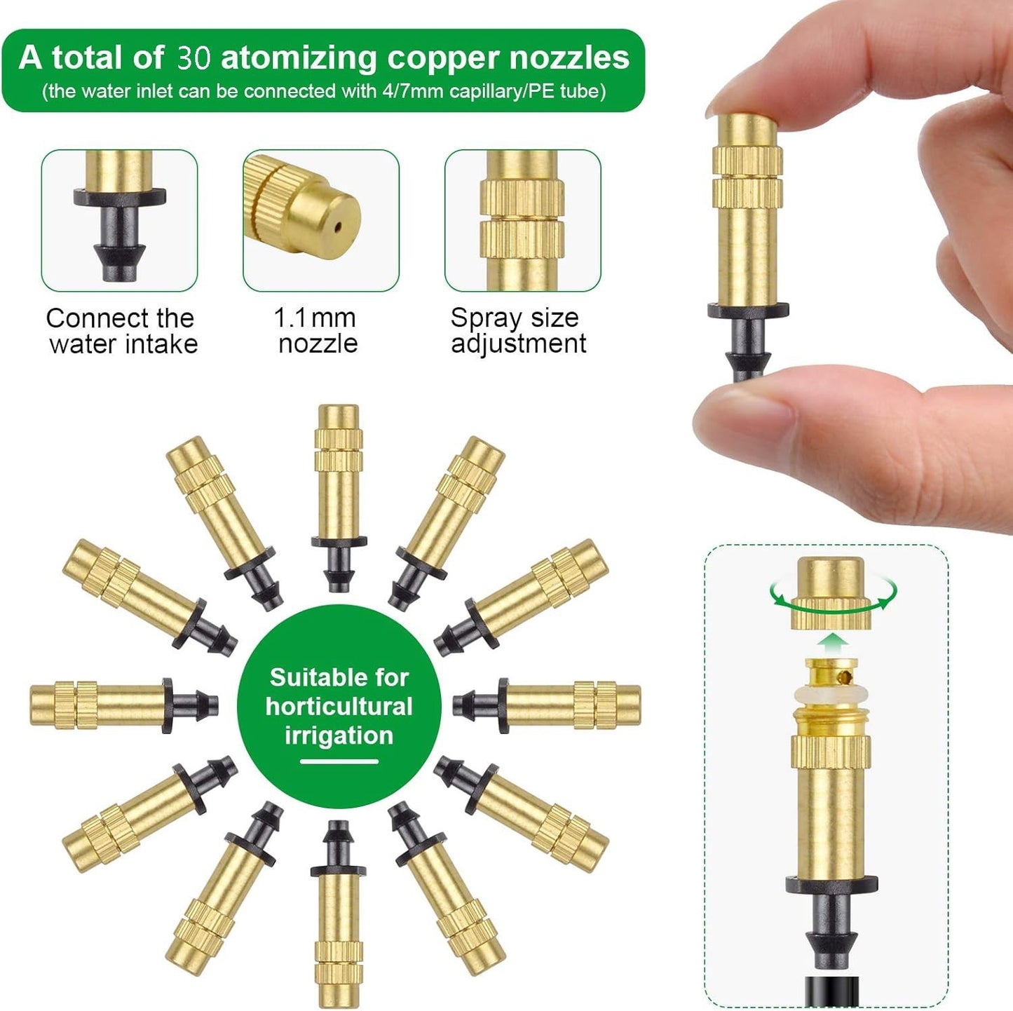 30Pcs Adjustable Misting Nozzle Gardening Watering Brass Spray Sprinkler Set US