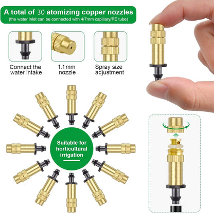 30Pcs Adjustable Misting Nozzle Gardening Watering Brass Spray Sprinkler Set US