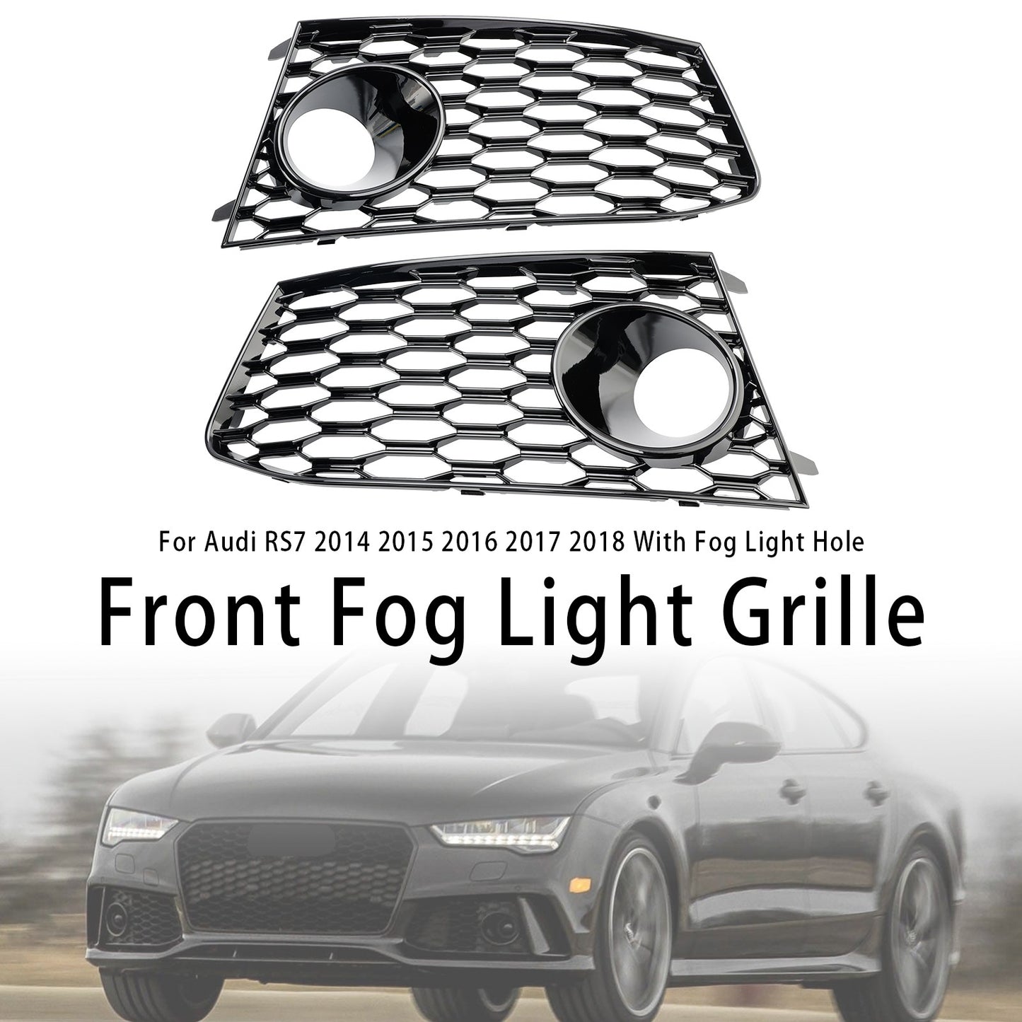 Pair Front Bumper Fog Light Lamp Frame Grille Covers Fit Audi RS7 2014-2018*