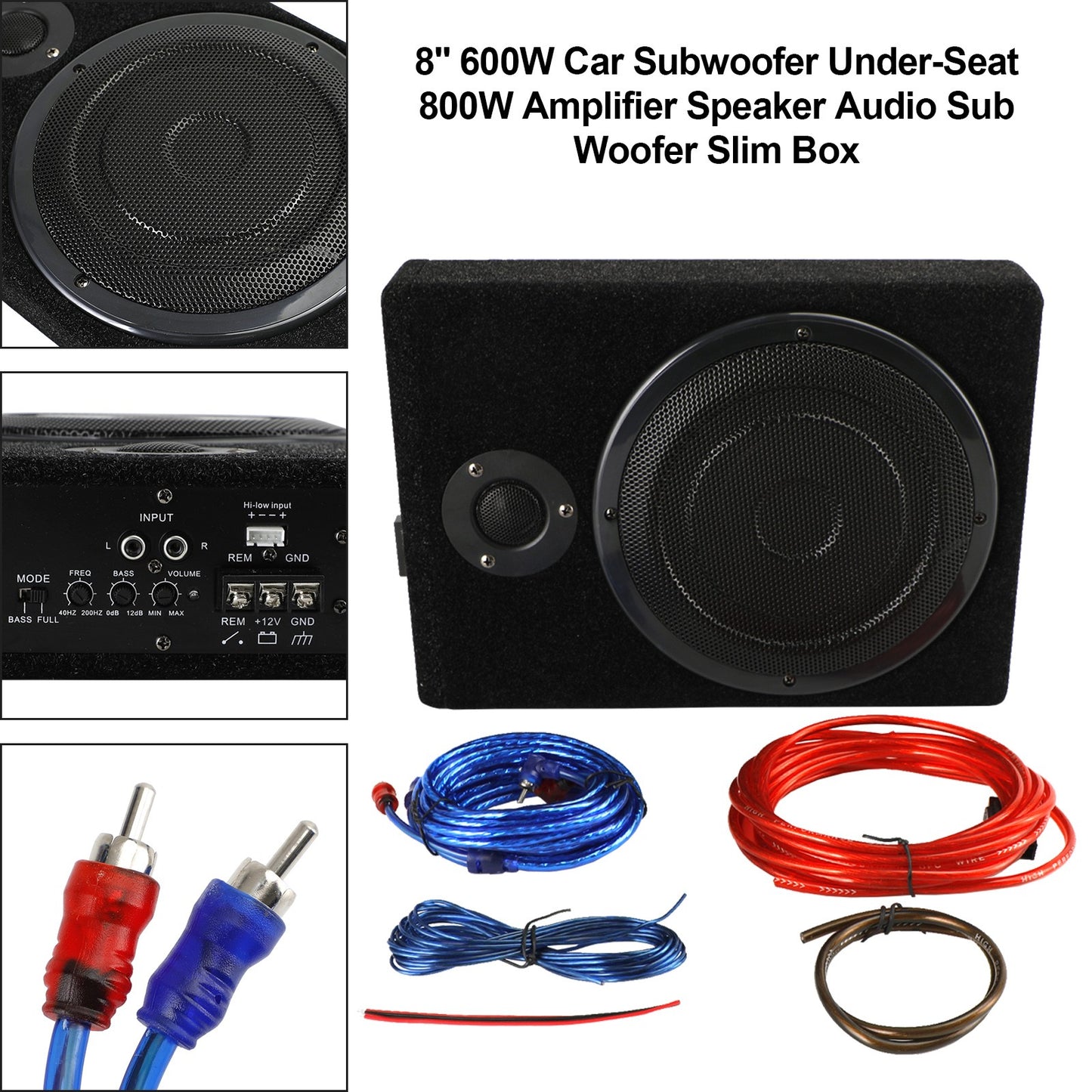 8" Car Subwoofer Under-Seat 800W Amplifier Speaker Audio Sub Woofer Slim Box