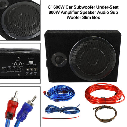 8" Car Subwoofer Under-Seat 800W Amplifier Speaker Audio Sub Woofer Slim Box