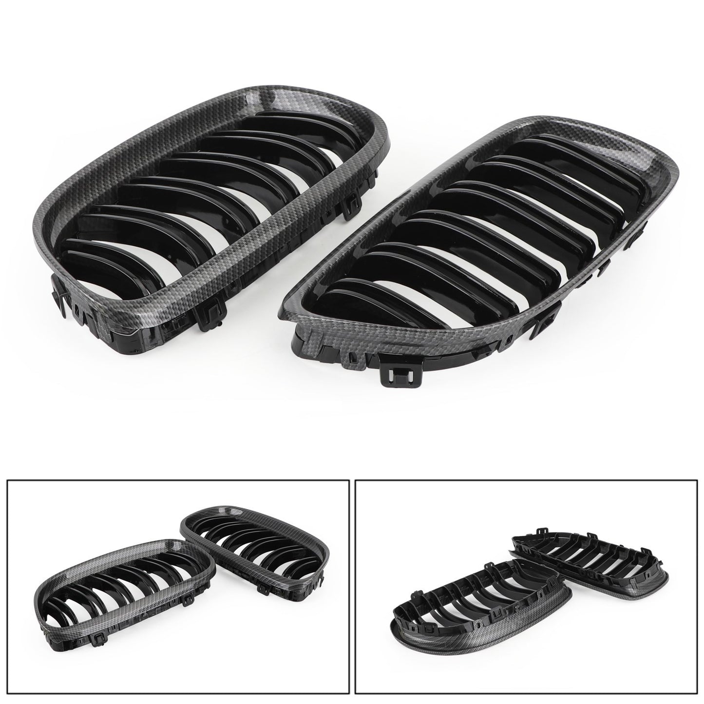 Front Kidney Grill Grilles Carbon Fiber Fit BMW E90/E91 LCI 3 Series 2008-2012