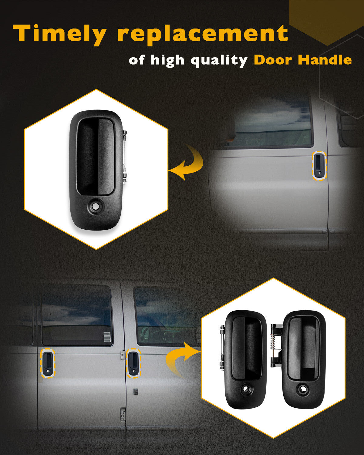 3PCS Exterior Door Handle Set For 10-22 Chevy Express GMC Savana 1500 2500 3500